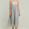 Greek Archaic Kori Roots Strappy Midi Dress Grey New