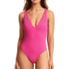 Seafolly Seadive V Neck Swimsuit Pink Fashion