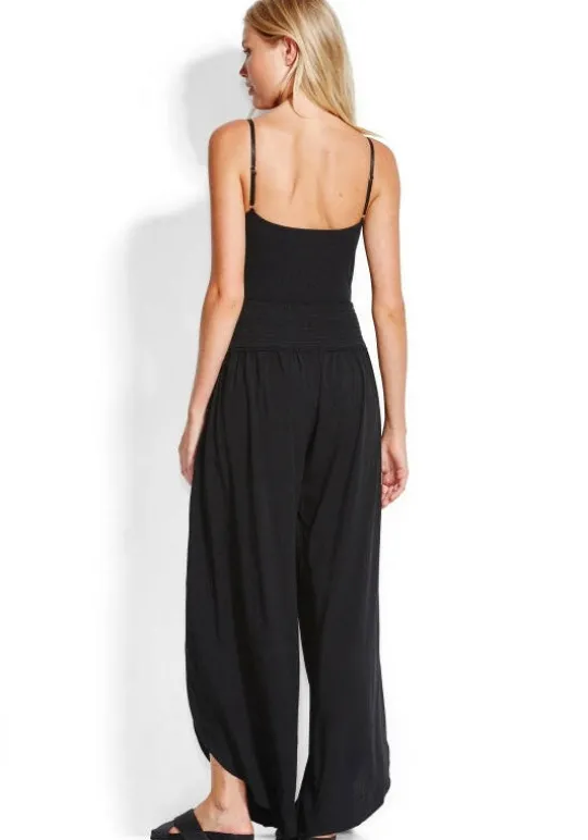 Seafolly Shirred Waist Wrap Pants Black Clearance