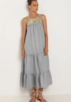 Greek Archaic Kori Sleeveless Tiered Dress Grey Best