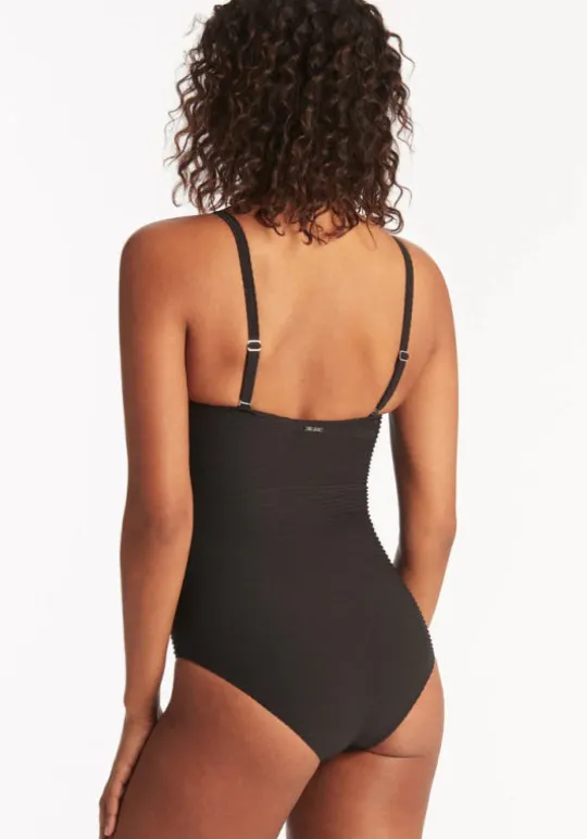 Sea Level Spinnaker Bandeau Swimsuit Black White Clearance