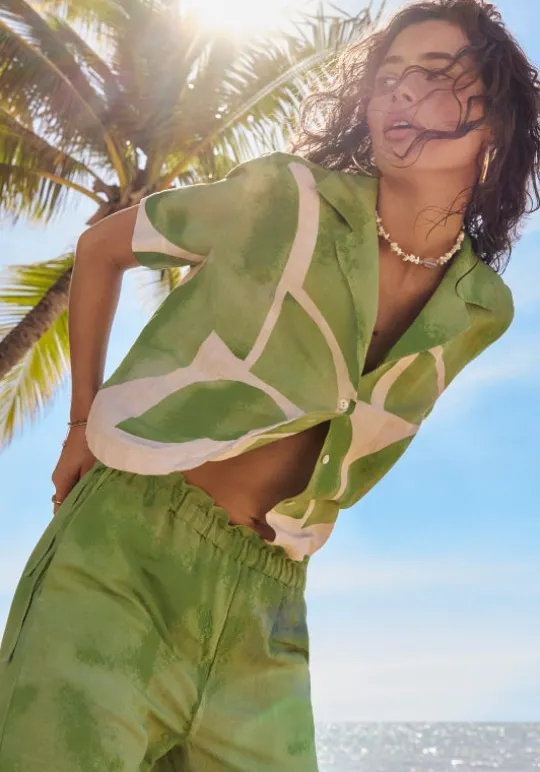Seafolly Sunray Cropped Shirt Sage SunraySage Fashion