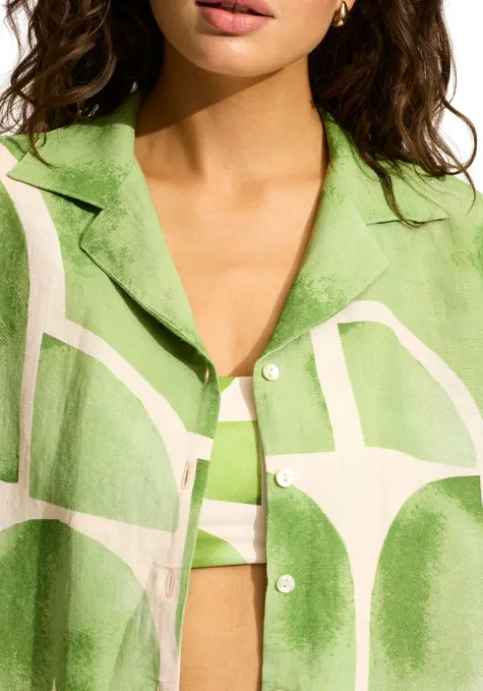 Seafolly Sunray Cropped Shirt Sage SunraySage Fashion