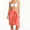 Sea Level Sunset Frayed Sarong Coral Clearance
