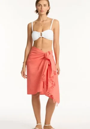 Sea Level Sunset Frayed Sarong Coral Clearance
