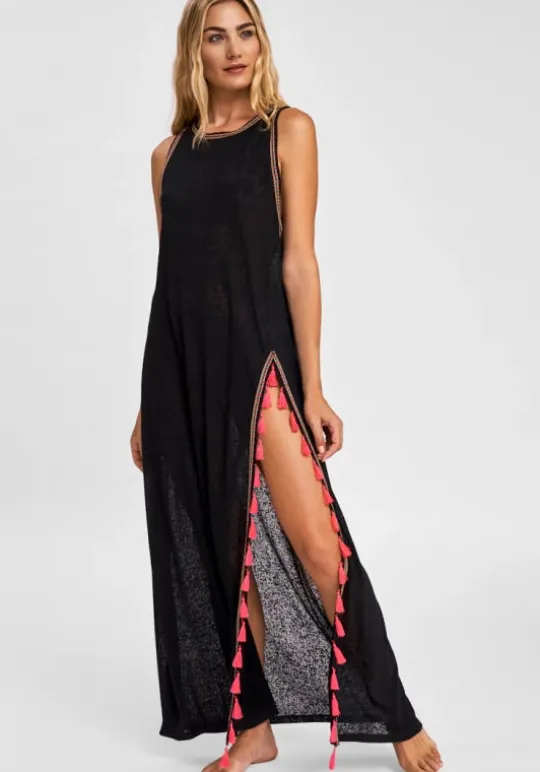 Pitusa Tassel Slit Dress Black Discount
