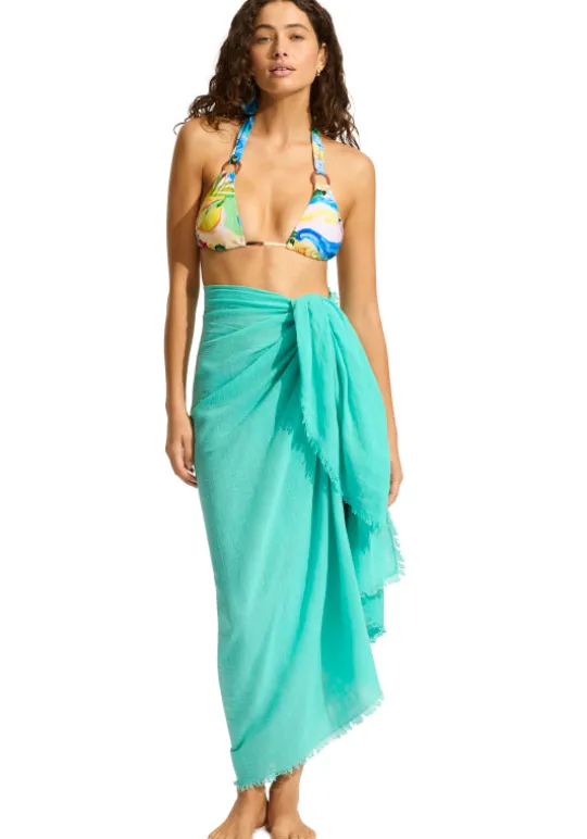 Seafolly Textured Cotton Beach Sarong Aquatic AquaticBlue Outlet