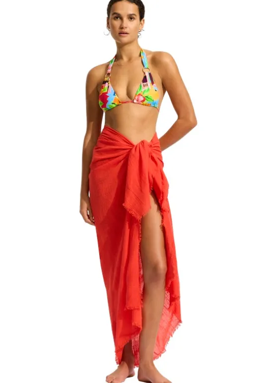 Seafolly Textured Cotton Wrap Sarong Flame Clearance