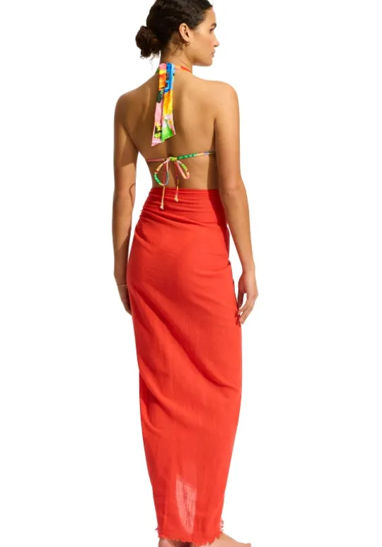 Seafolly Textured Cotton Wrap Sarong Flame Clearance