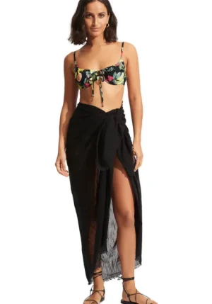 Seafolly Textured Wrap Sarong Black Clearance