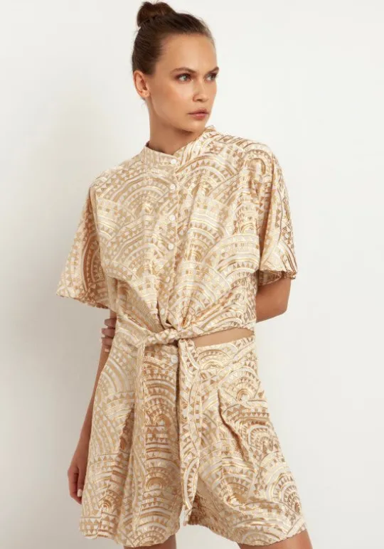 Greek Archaic Kori Triangle Embroidered Shorts Clearance