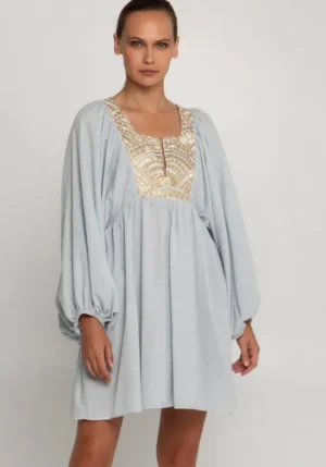 Greek Archaic Kori Triangle Long Sleeve Mini Dress Grey Hot