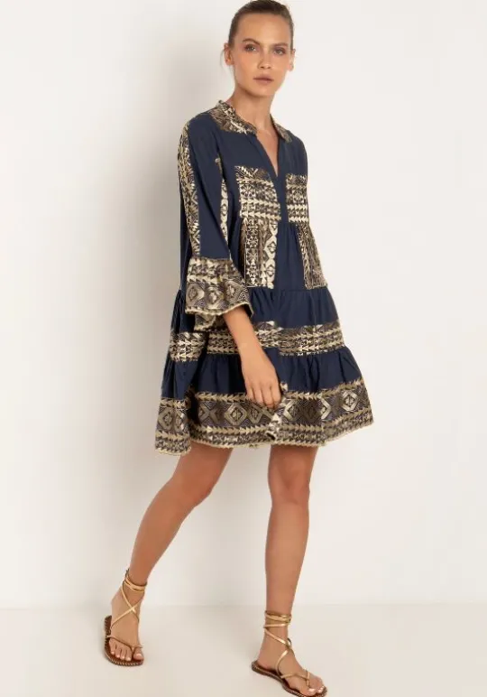 Greek Archaic Kori Triangle Long Sleeves Mini Dress Navy Discount