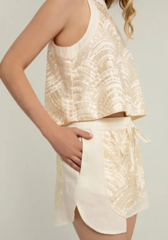 Greek Archaic Kori Triangle Panel Shorts Natural Discount