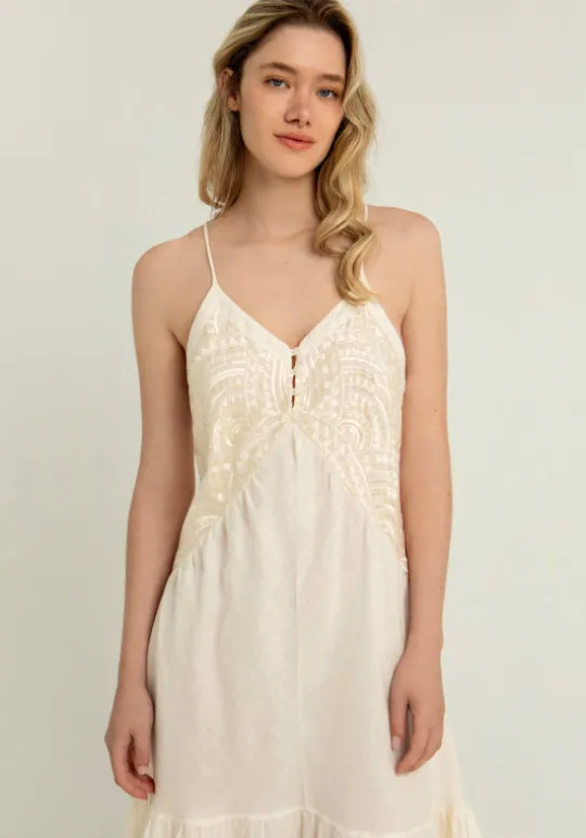 Greek Archaic Kori Triangle Strappy Maxi Dress Natural White/Gold Discount