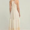 Greek Archaic Kori Triangle Strappy Maxi Dress Natural White/Gold Discount