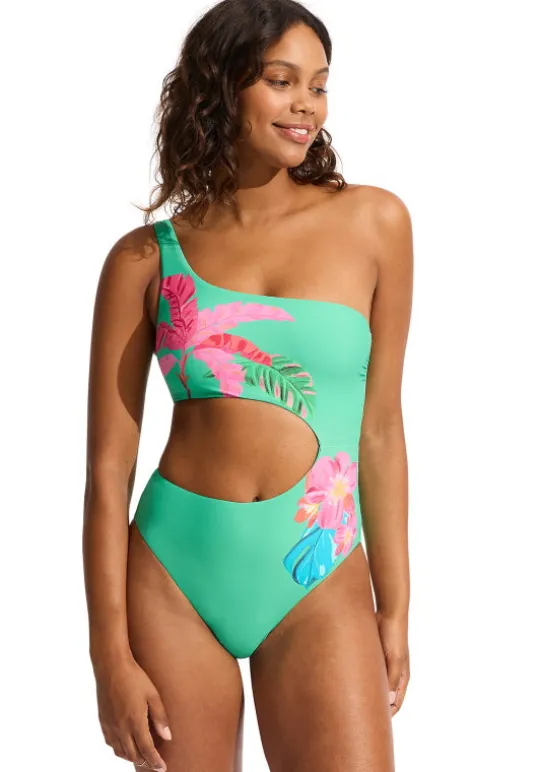 Seafolly Tropica One Shoulder Cut Out Swimsuit Sale