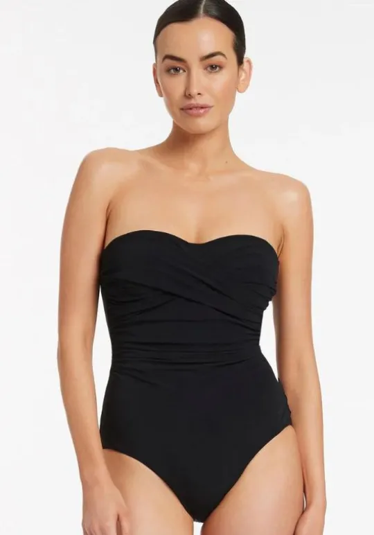 JETS Swimwear Twist Bandeau DD Swimsuit Black Outlet