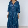 Juliet Dunn V Neck Loose Dress Mosaic Peacock Best