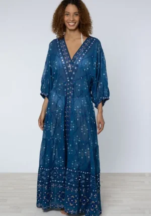 Juliet Dunn V Neck Loose Dress Mosaic Peacock Best