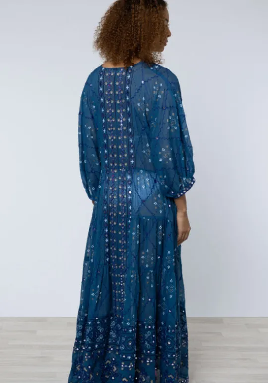 Juliet Dunn V Neck Loose Dress Mosaic Peacock Best