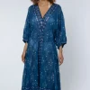 Juliet Dunn V Neck Loose Dress Mosaic Peacock Best