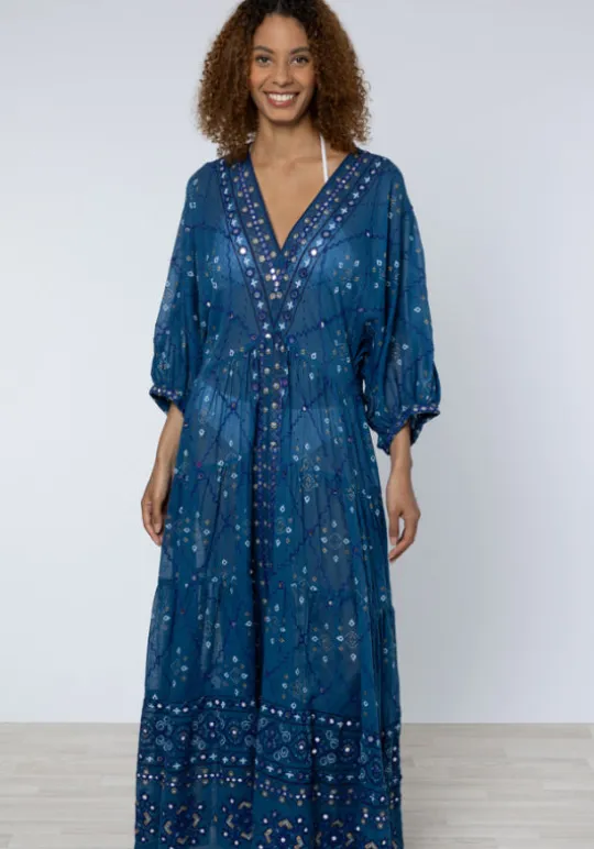 Juliet Dunn V Neck Loose Dress Mosaic Peacock Best