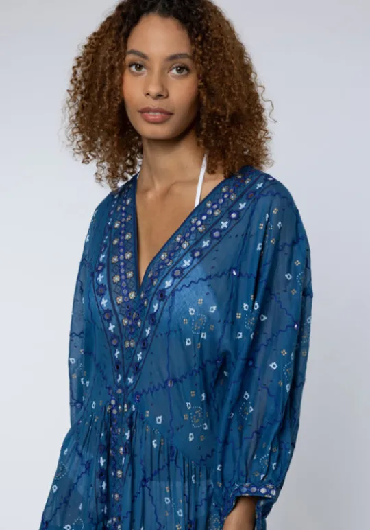 Juliet Dunn V Neck Loose Dress Mosaic Peacock Best