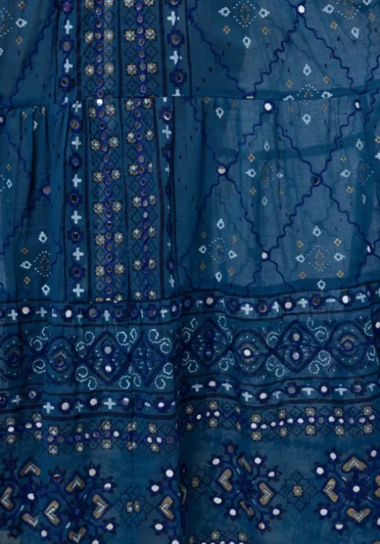 Juliet Dunn V Neck Loose Dress Mosaic Peacock Best