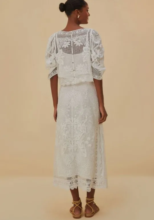 Farm Rio Guipure Midi Skirt White Discount