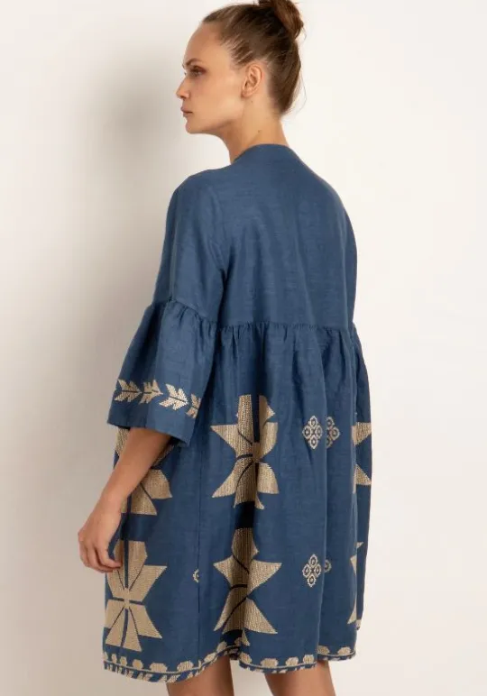 Greek Archaic Kori Windmill Mini Dress Indigo Clearance