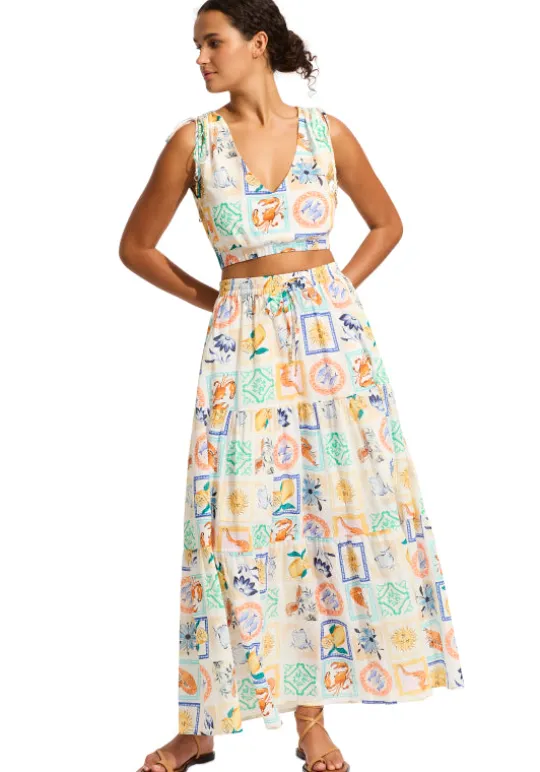 Seafolly Wish You Were Here Maxi Skirt New