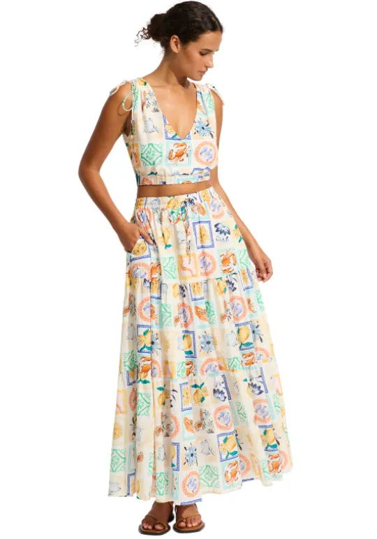 Seafolly Wish You Were Here Maxi Skirt New