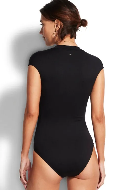 Seafolly Zip Front Swimsuit Black Discount